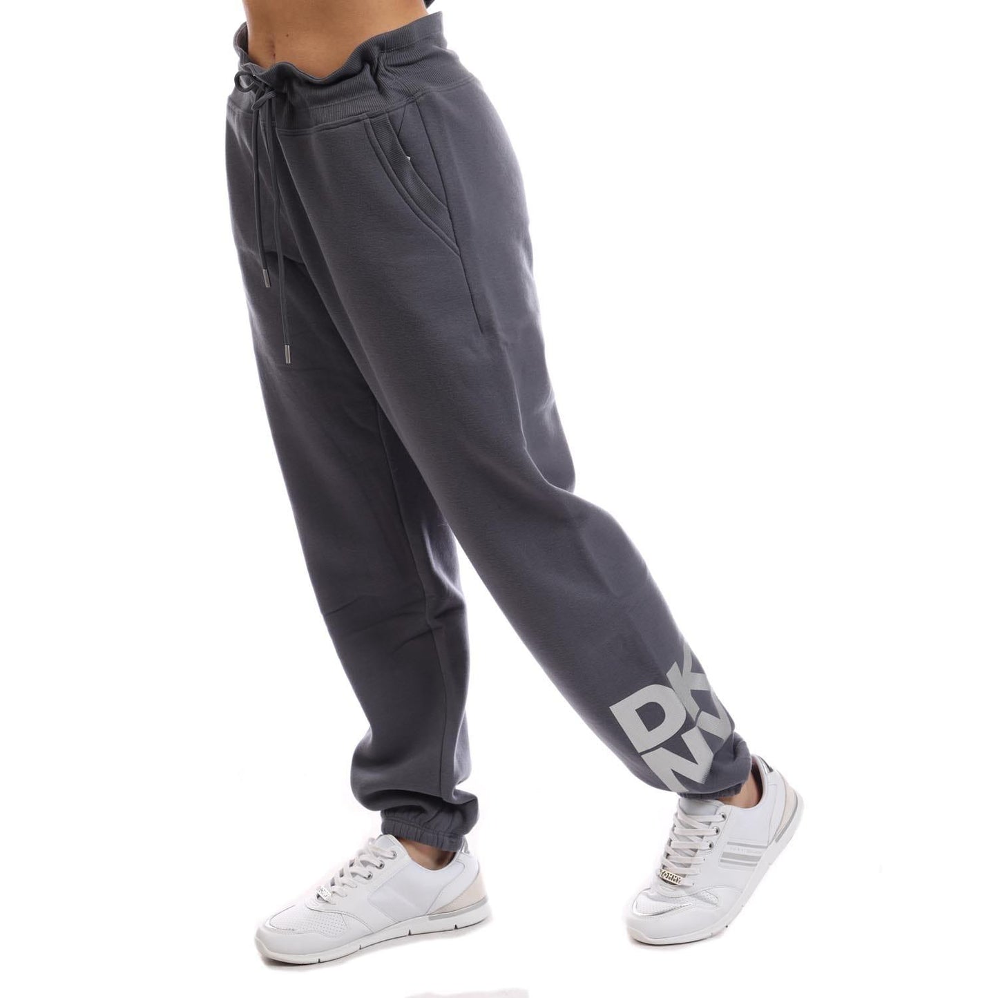 Silver - Side - DKNY Womens-Ladies Foil Logo Jogging Bottoms