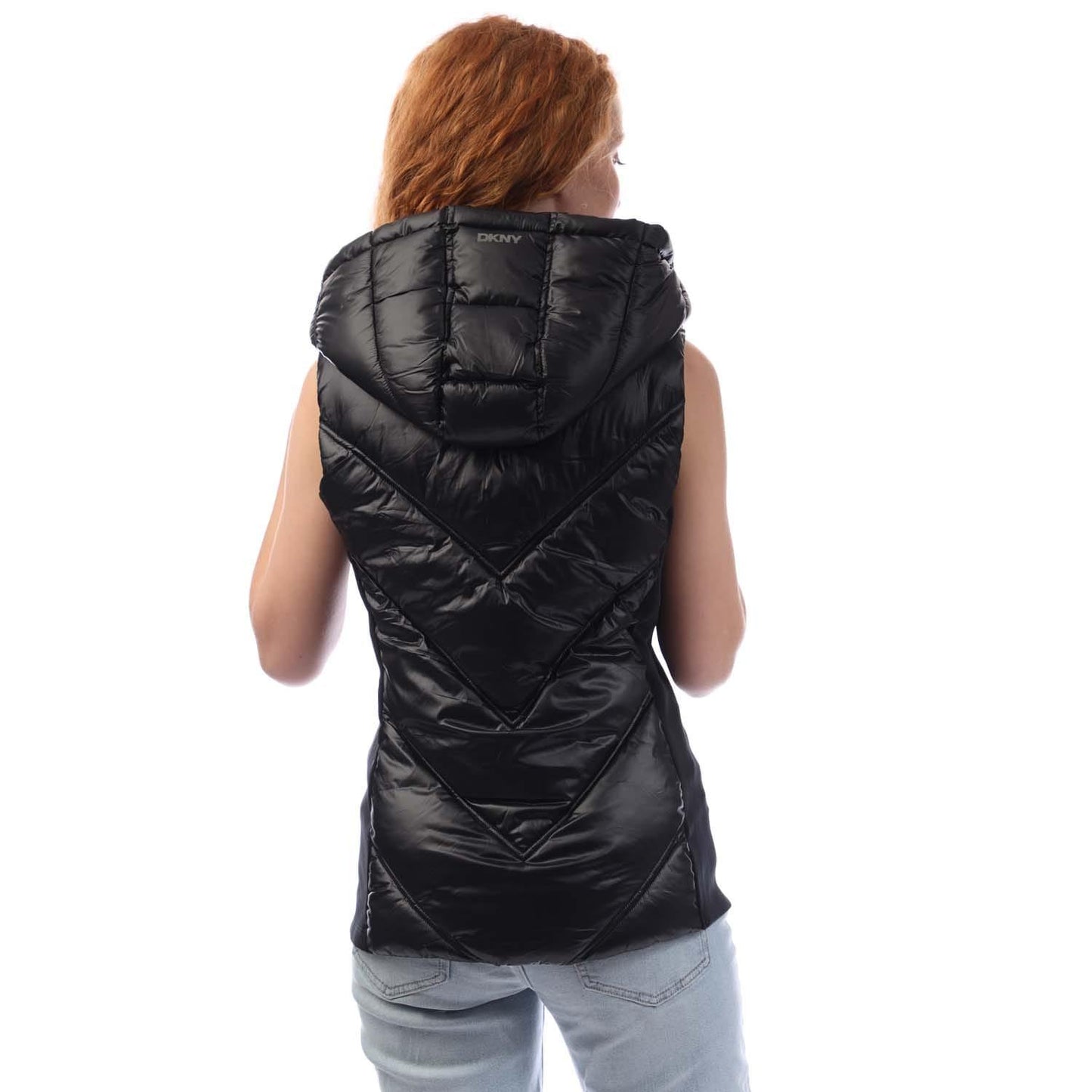 Black - Side - DKNY Womens-Ladies Hooded Puffer Gilet