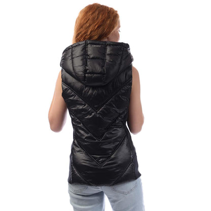 Black - Side - DKNY Womens-Ladies Hooded Puffer Gilet