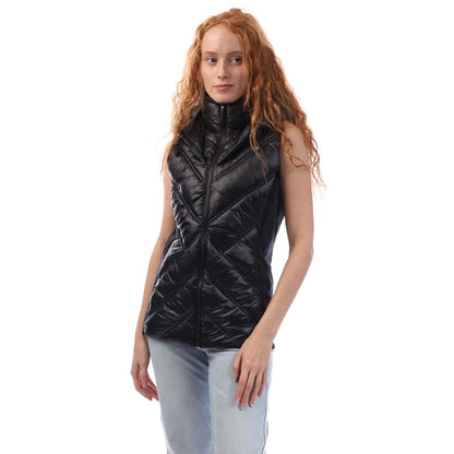 Black - Front - DKNY Womens-Ladies Hooded Puffer Gilet