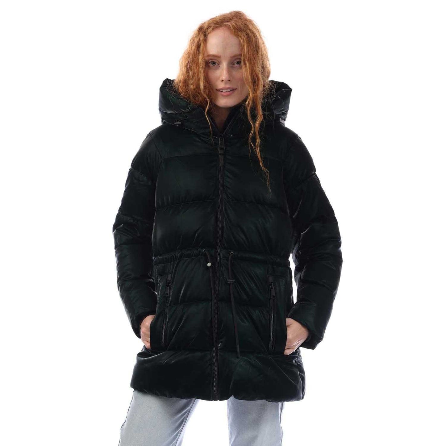 Green - Front - DKNY Womens-Ladies Drawcord Puffer Jacket