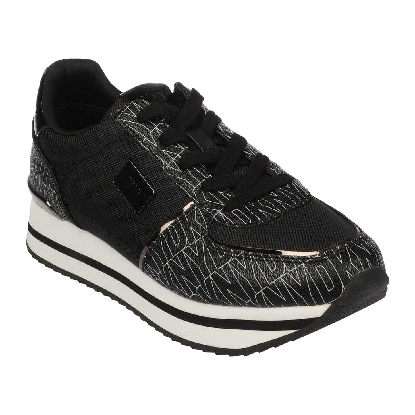 Black-Grey - Front - DKNY Womens-Ladies Davie Lace Up Trainers