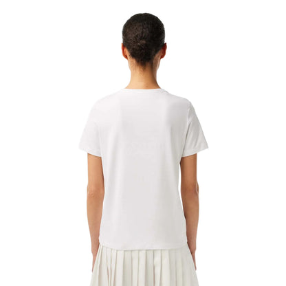 White - Back - Lacoste Womens-Ladies V Neck Loose Fit T-Shirt