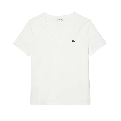 White - Front - Lacoste Womens-Ladies V Neck Loose Fit T-Shirt