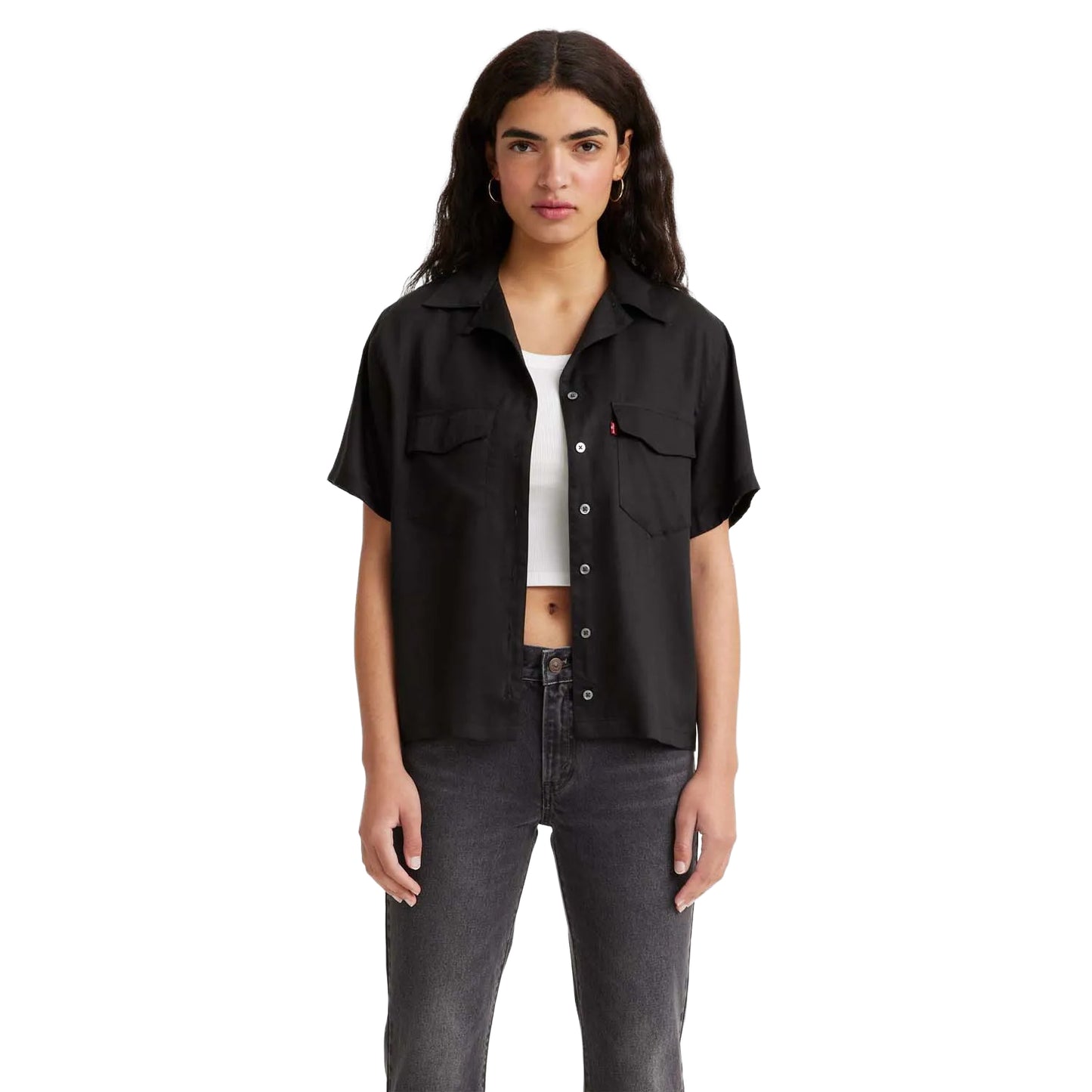 Black - Side - Levis Womens-Ladies Ember Short-Sleeved Bowling Shirt