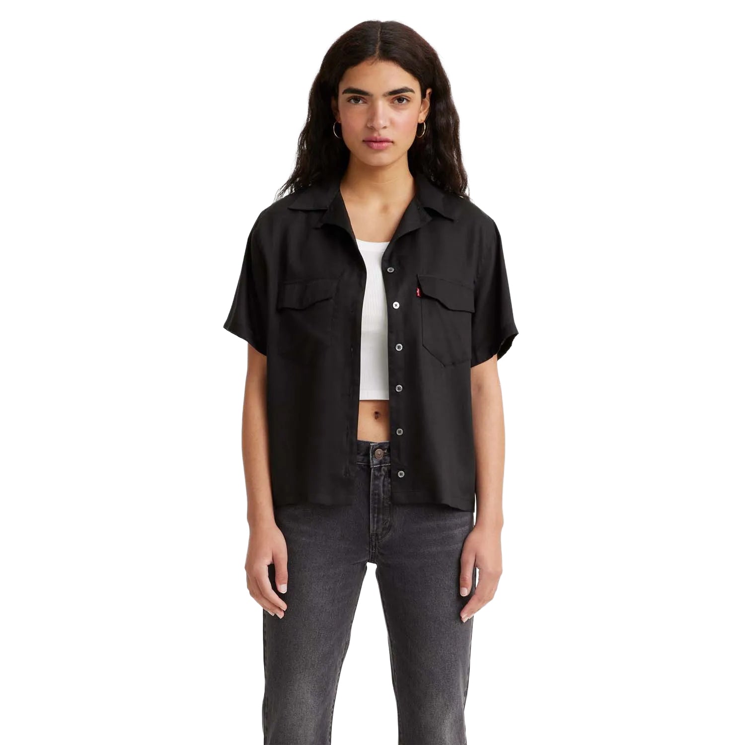 Black - Side - Levis Womens-Ladies Ember Short-Sleeved Bowling Shirt