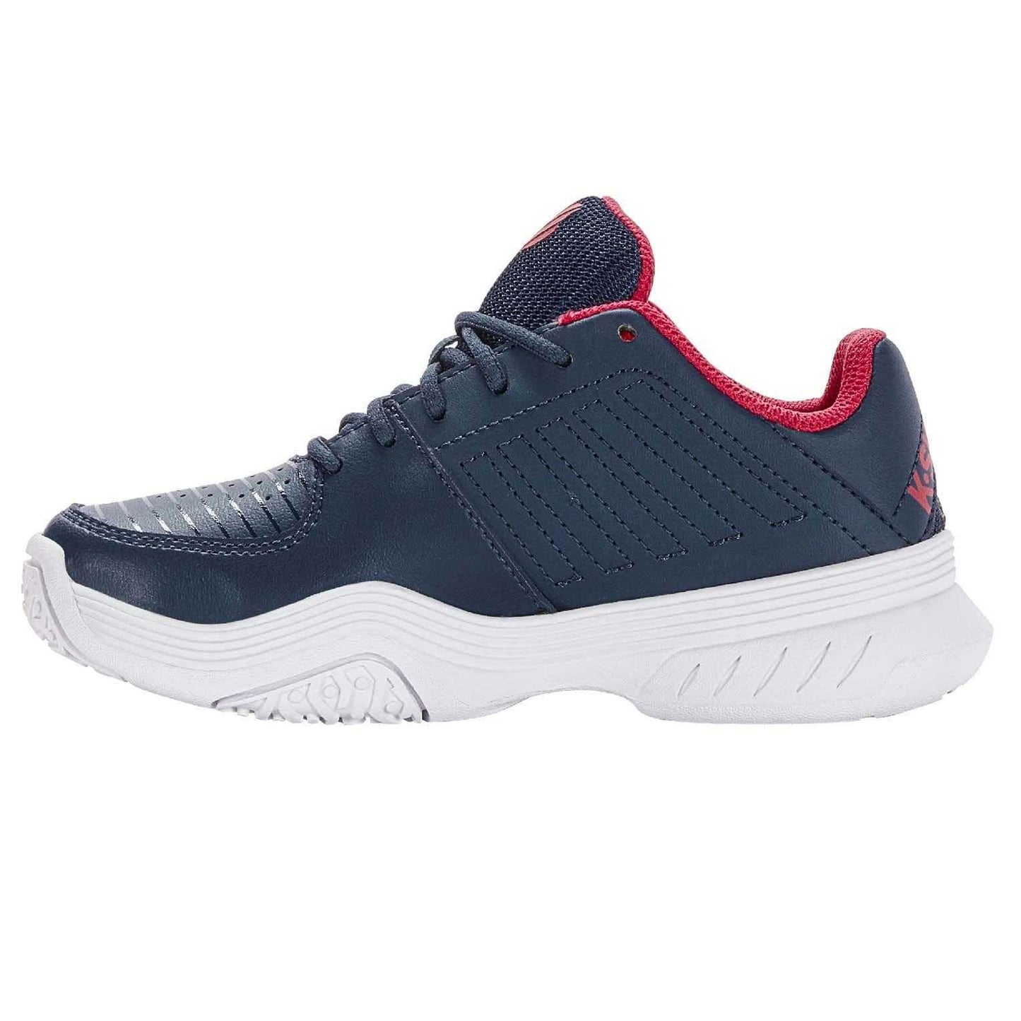 Blue-White - Side - K-Swiss Childrens-Kids Court Express Omni Leather Tennis Shoes