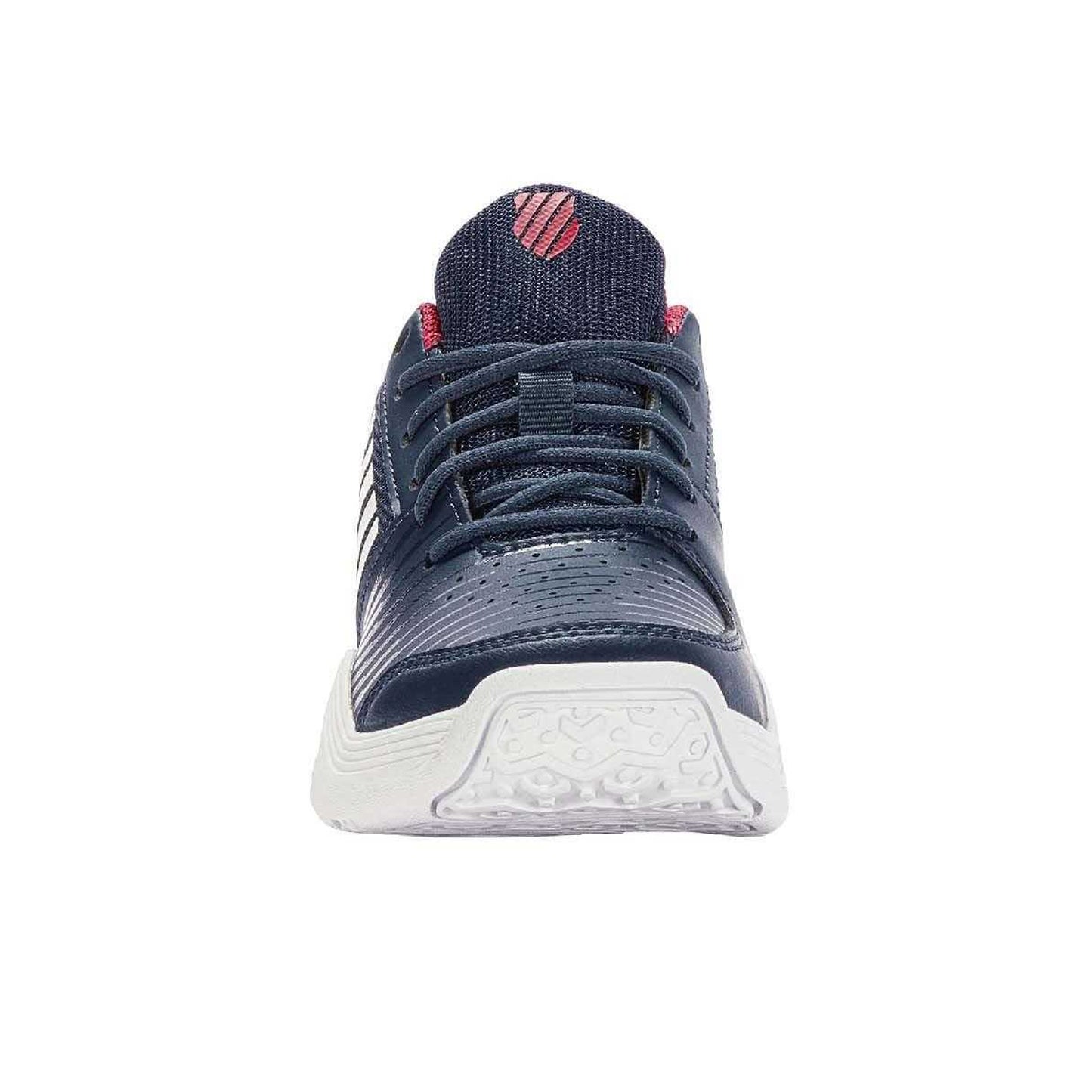 Blue-White - Close up - K-Swiss Childrens-Kids Court Express Omni Leather Tennis Shoes