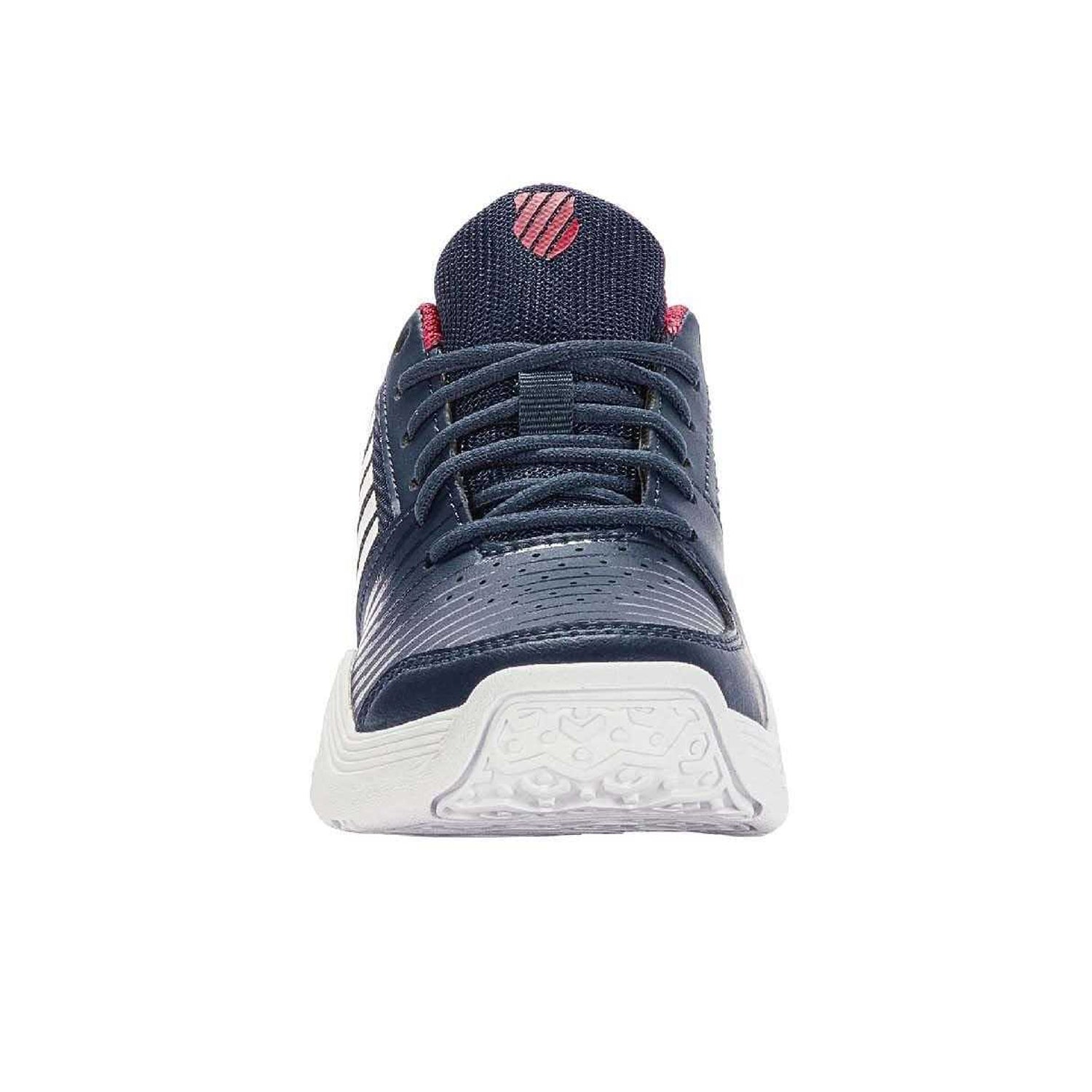 Blue-White - Close up - K-Swiss Childrens-Kids Court Express Omni Leather Tennis Shoes