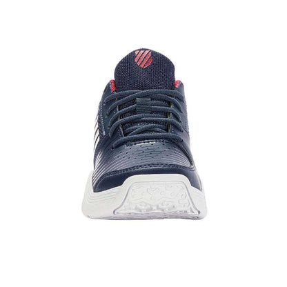 Blue-White - Close up - K-Swiss Childrens-Kids Court Express Omni Leather Tennis Shoes