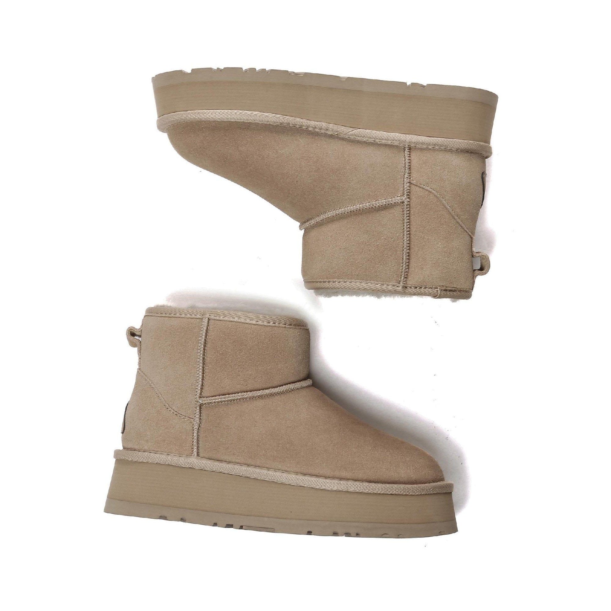 Brown - Close up - EverAu Womens-Ladies Dusky Classic Cow Suede Mini Boots