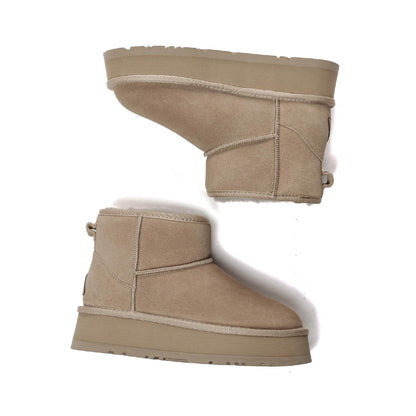 Brown - Close up - EverAu Womens-Ladies Dusky Classic Cow Suede Mini Boots