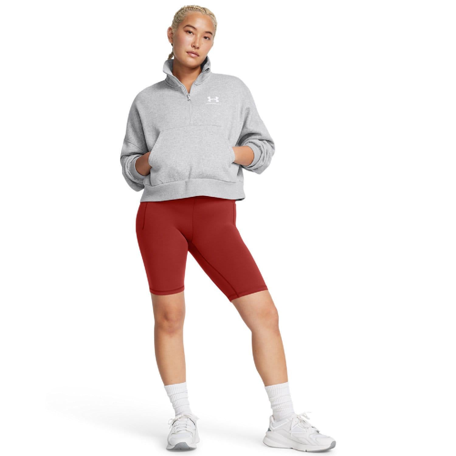 Grey - Pack Shot - Under Armour Womens-Ladies Icon Half Zip Oversized Fleece Top