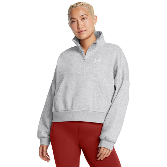 Grey - Front - Under Armour Womens-Ladies Icon Half Zip Oversized Fleece Top