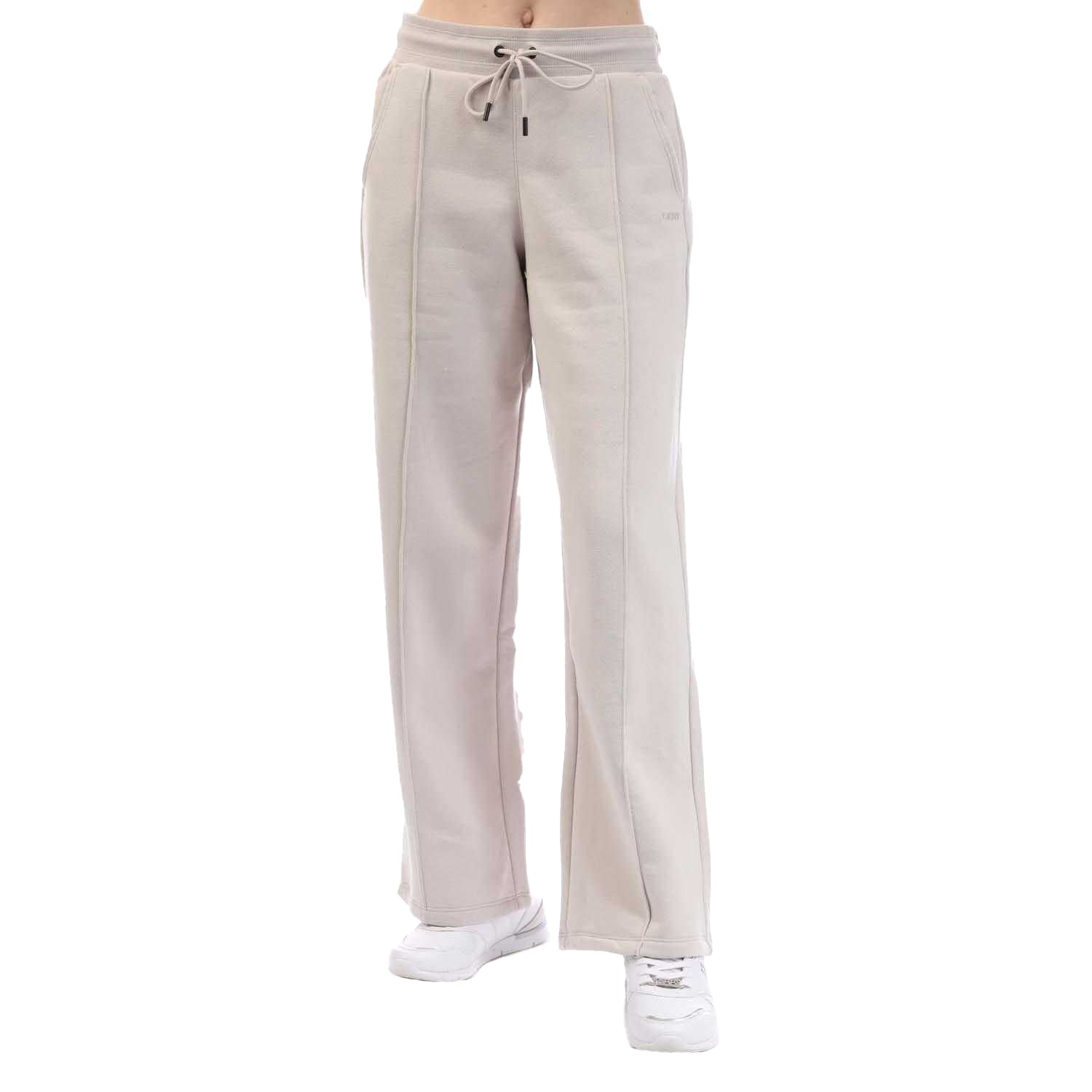 Beige - Front - DKNY Womens-Ladies Embellished Logo Trousers