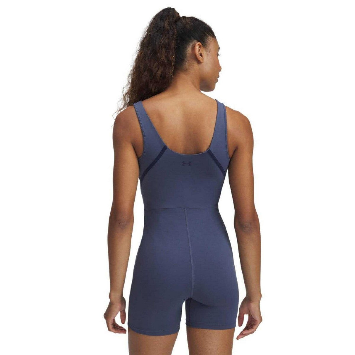 Grey - Back - Under Armour Womens-Ladies Motion Short Bodysuit