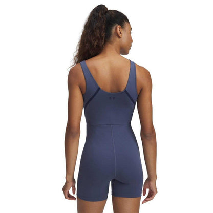 Grey - Back - Under Armour Womens-Ladies Motion Short Bodysuit
