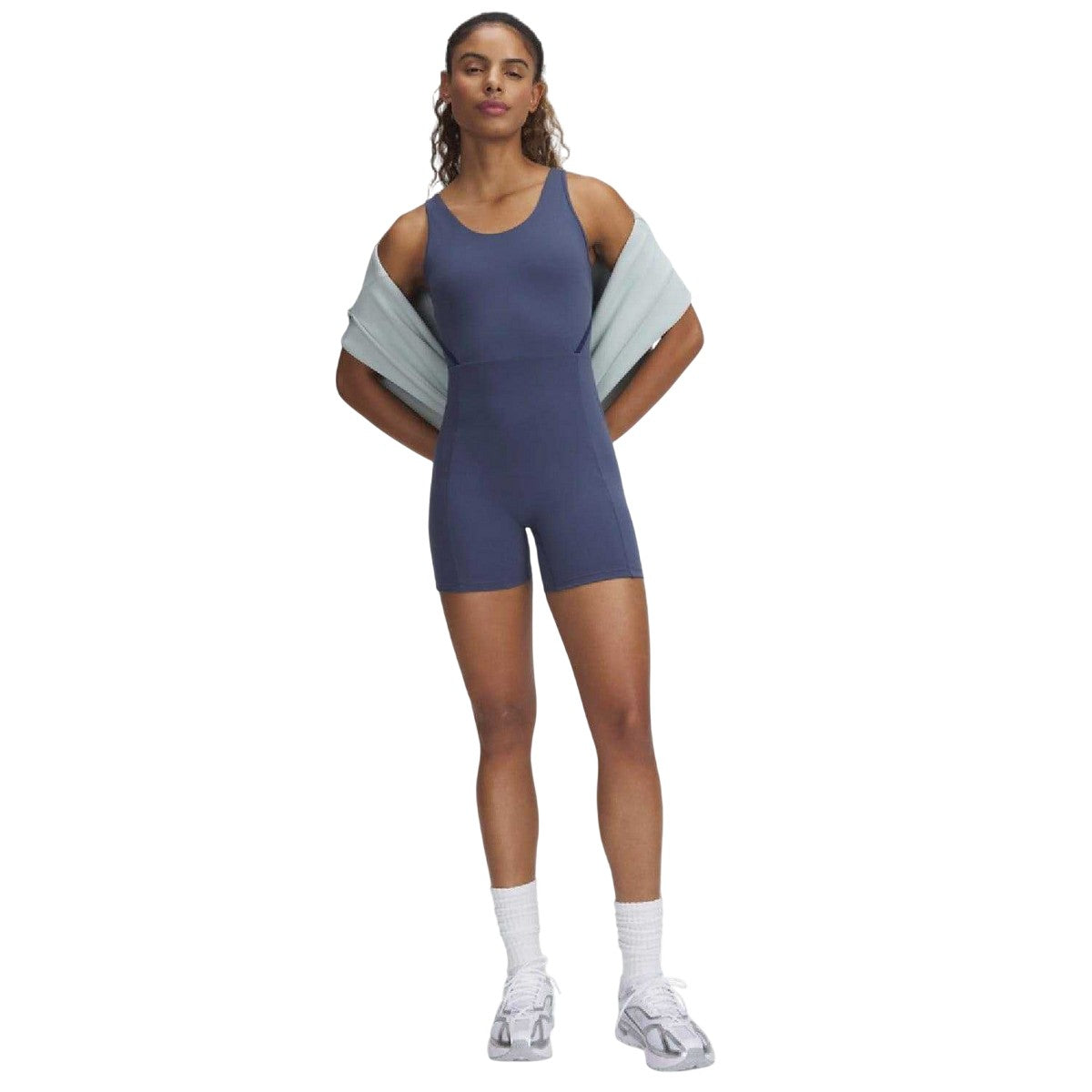 Grey - Side - Under Armour Womens-Ladies Motion Short Bodysuit
