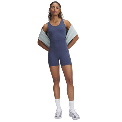 Grey - Side - Under Armour Womens-Ladies Motion Short Bodysuit