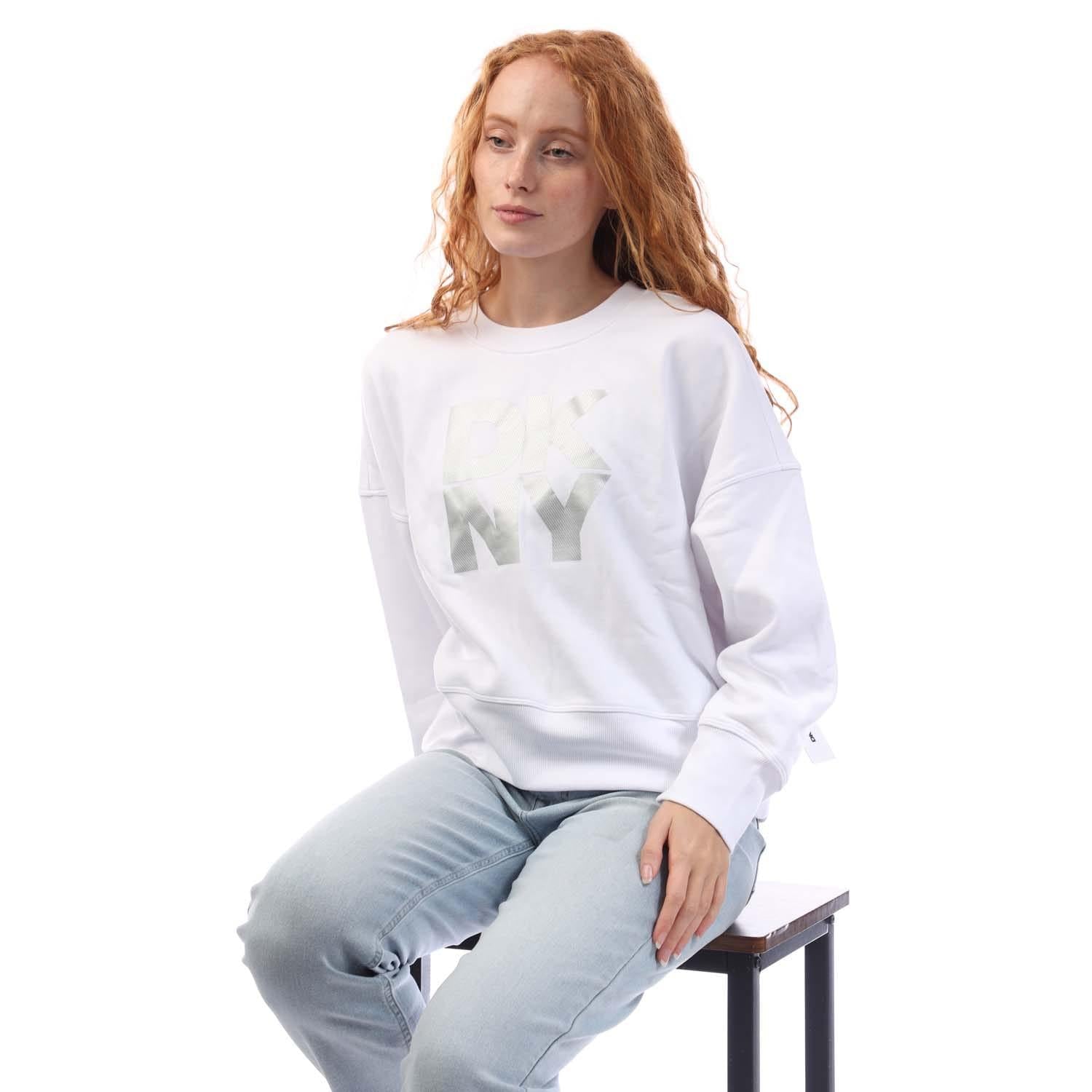 White-Silver - Lifestyle - DKNY Womens-Ladies Foil Logo Sweatshirt