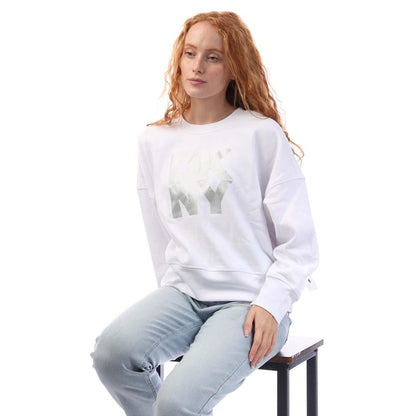 White-Silver - Lifestyle - DKNY Womens-Ladies Foil Logo Sweatshirt