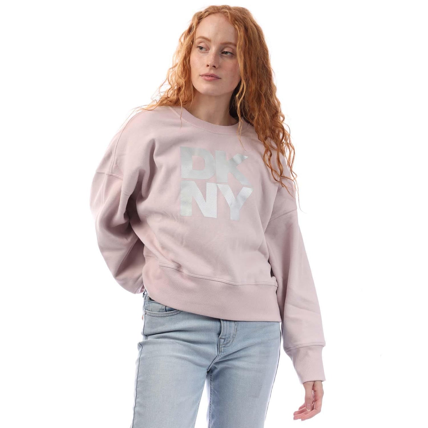 White - Front - DKNY Womens-Ladies Foil Logo Sweatshirt