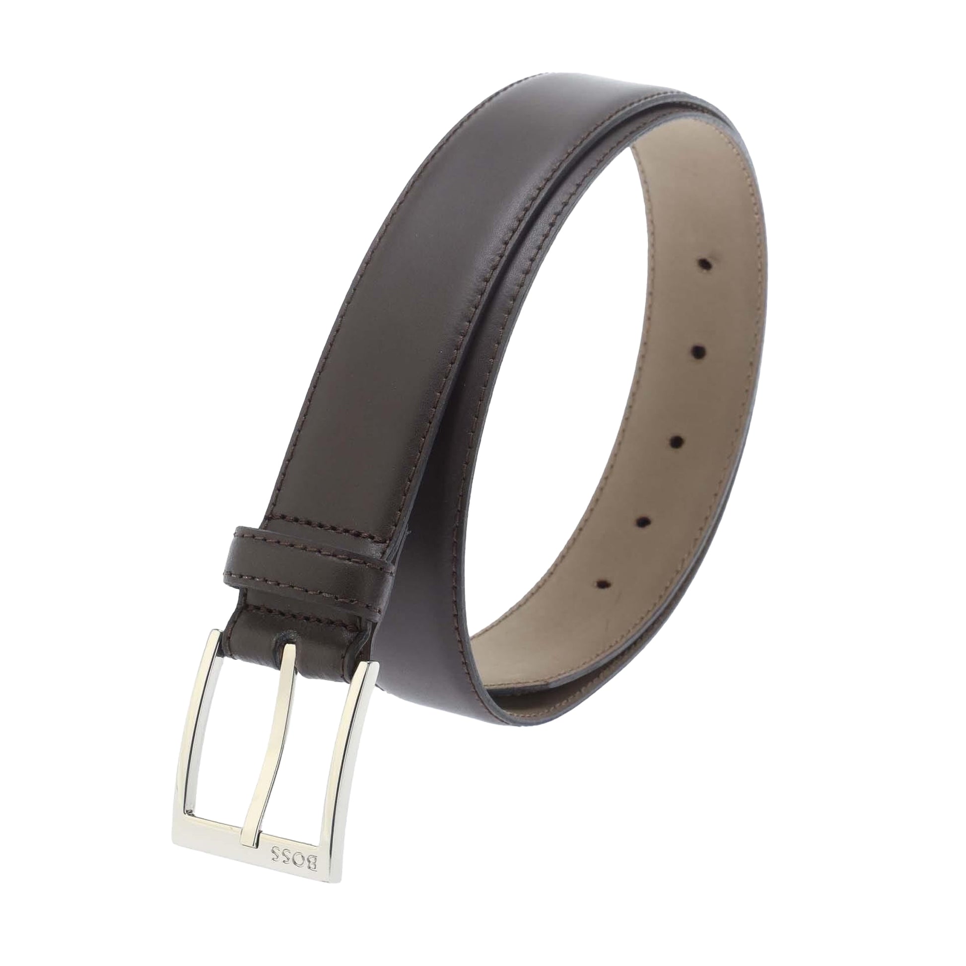 Brown - Back - Boss Mens Ellotyo Logo Cow Leather Belt