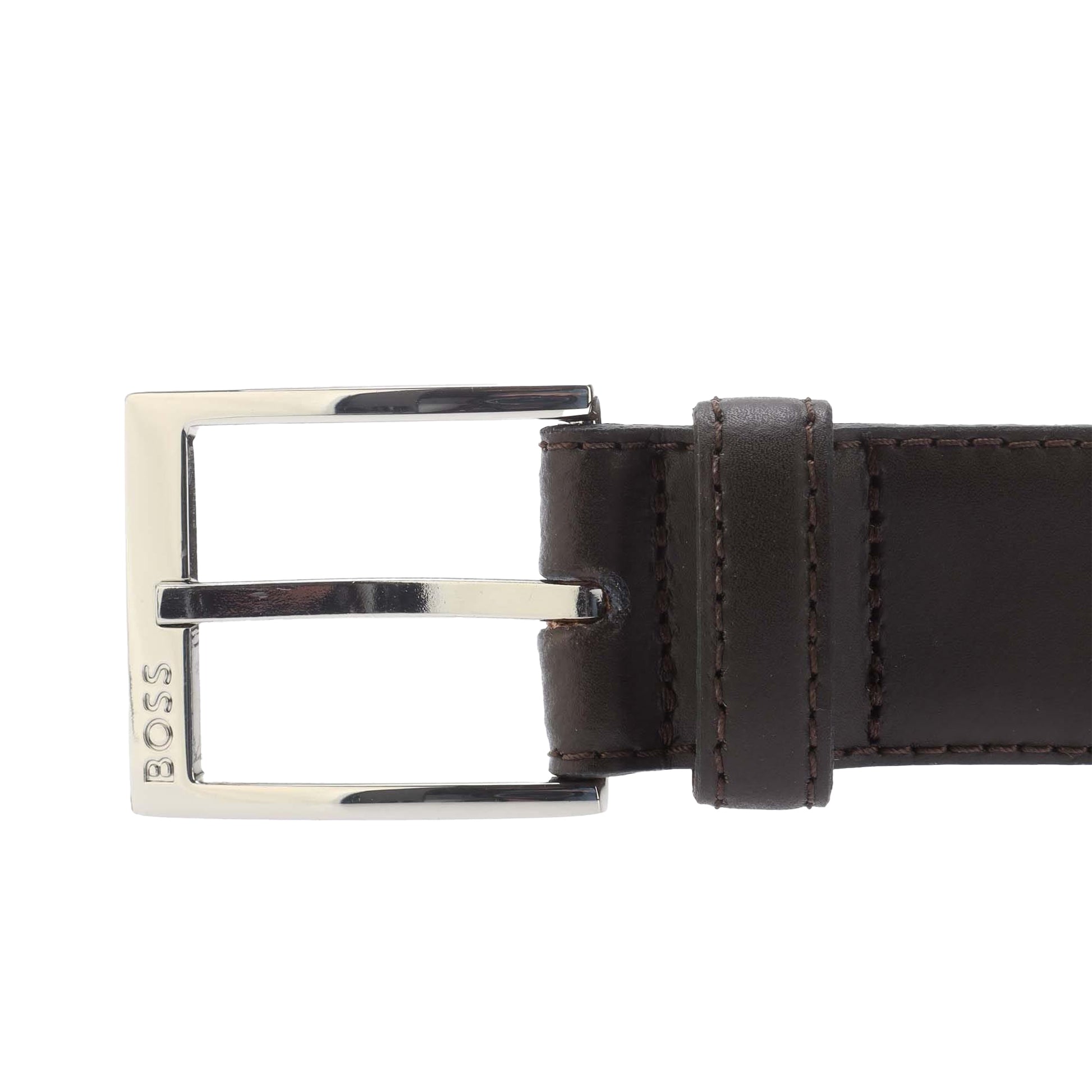 Brown - Side - Boss Mens Ellotyo Logo Cow Leather Belt