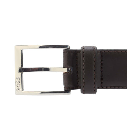 Brown - Side - Boss Mens Ellotyo Logo Cow Leather Belt