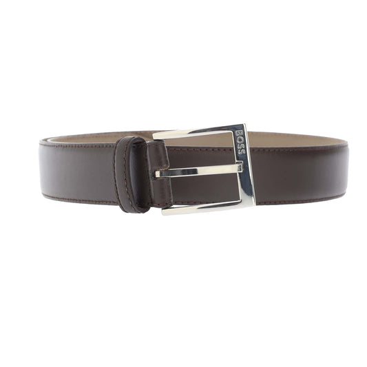 Brown - Front - Boss Mens Ellotyo Logo Cow Leather Belt