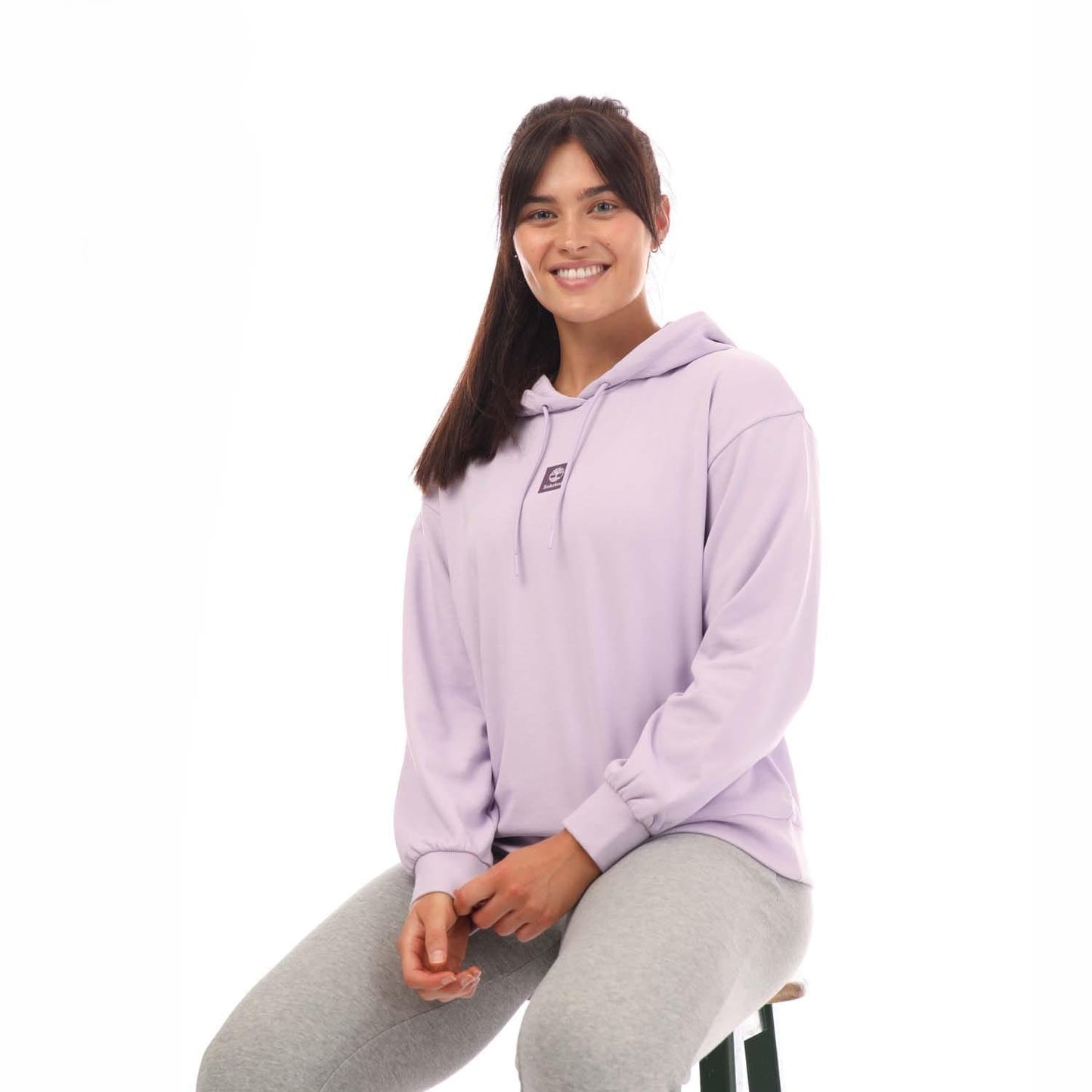 Lilac - Lifestyle - Timberland Womens-Ladies Stacked Logo Loop Back Hoodie