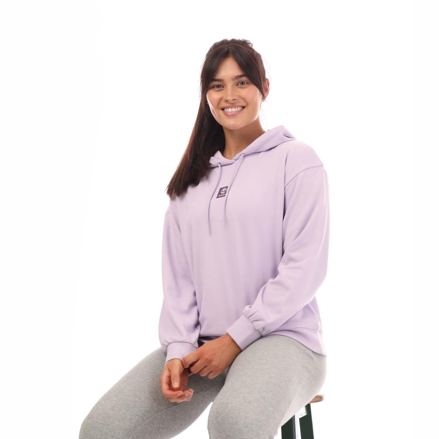 Lilac - Lifestyle - Timberland Womens-Ladies Stacked Logo Loop Back Hoodie