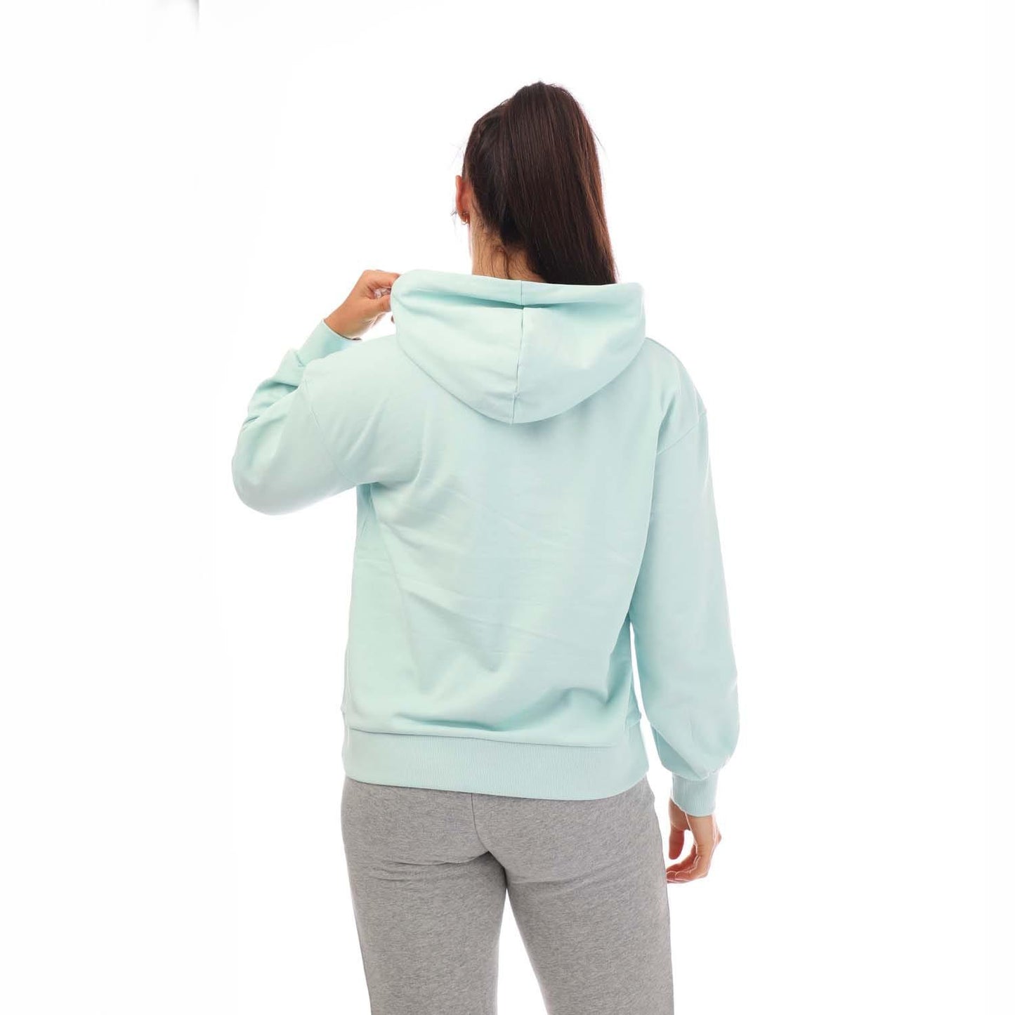 Light Blue - Back - Timberland Womens-Ladies Stacked Logo Loop Back Hoodie