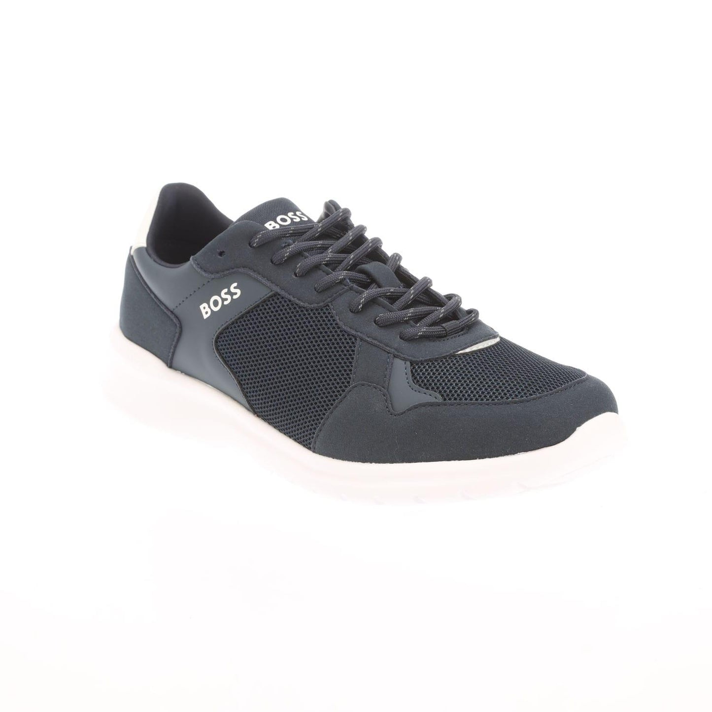 Dark Blue-White - Back - Boss Mens Extreme Suede Running Trainers
