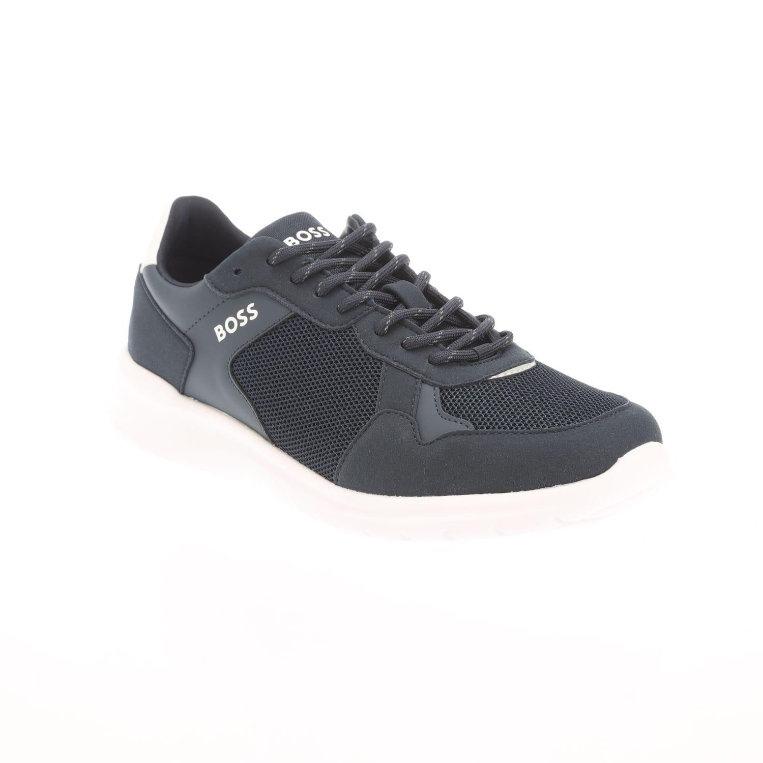 Dark Blue-White - Back - Boss Mens Extreme Suede Running Trainers