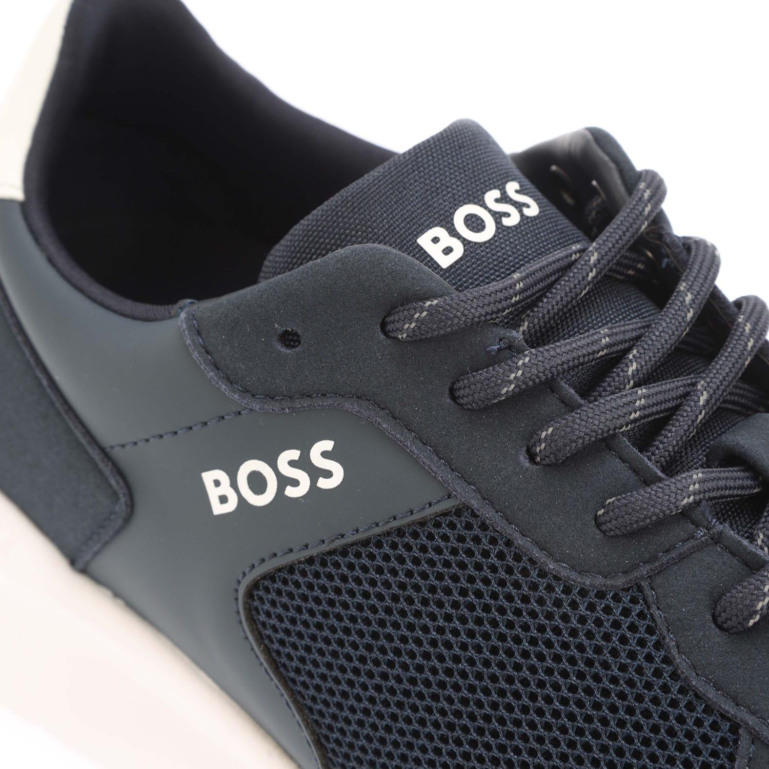 Dark Blue-White - Pack Shot - Boss Mens Extreme Suede Running Trainers