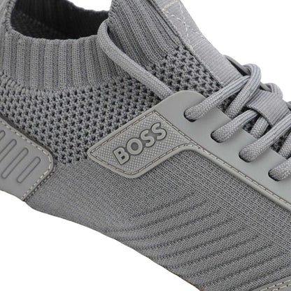 Grey - Close up - Boss Mens Extreme Suede Running Trainers
