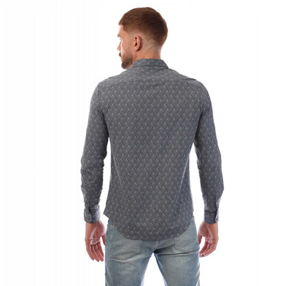 Grey - Back - Emporio Armani Mens Patterned Shirt