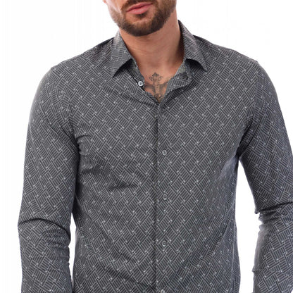 Grey - Side - Emporio Armani Mens Patterned Shirt