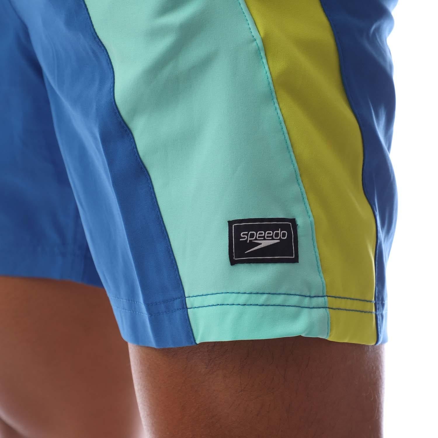Blue - Side - Speedo Mens Redondo Edge Volley Colour Block Swim Shorts