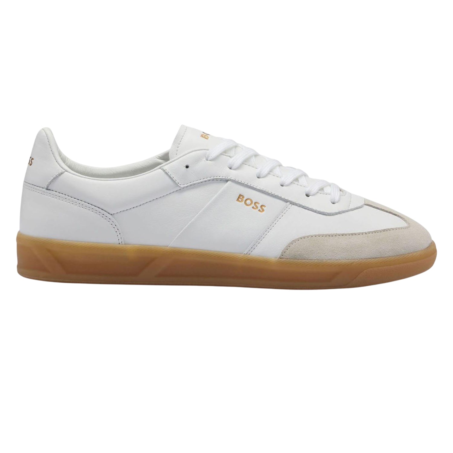 White - Side - Boss Mens Brandon Suede Trainers