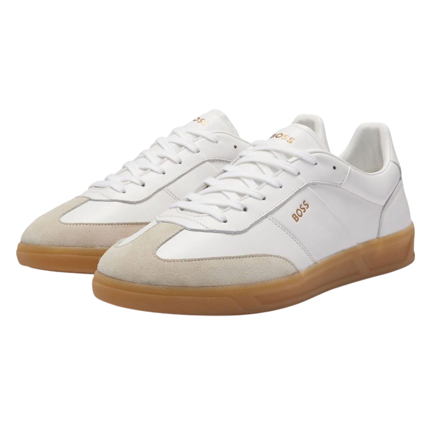 White - Front - Boss Mens Brandon Suede Trainers
