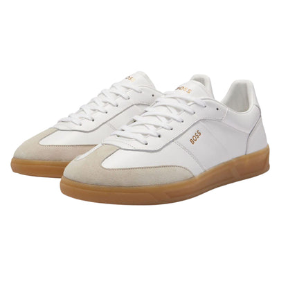 White - Front - Boss Mens Brandon Suede Trainers