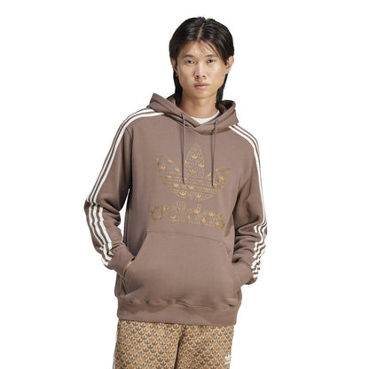 Brown - Side - Adidas Mens Classic Mono Print Hoodie
