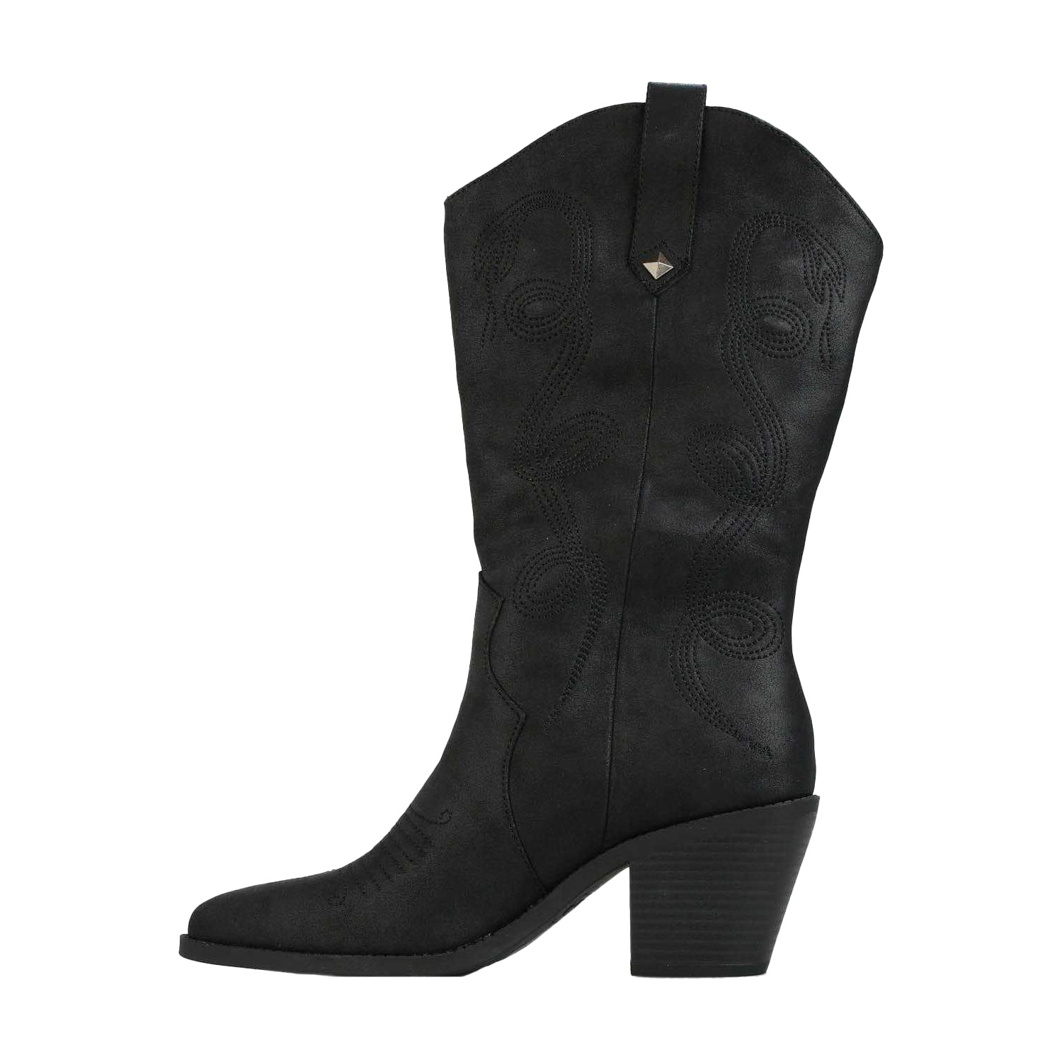 Black - Side - Rocket Dog Womens-Ladies Feria Embroidered Cowboy Boots