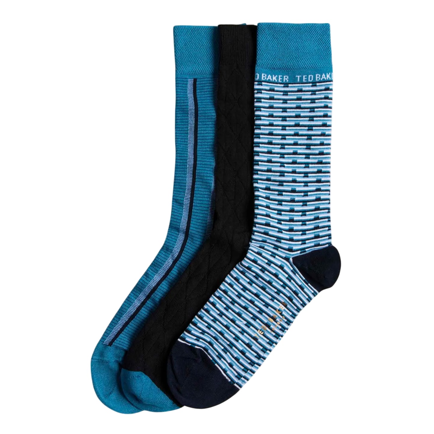 Blue-Black - Front - Ted Baker Mens Focus Socks (Pack of 3)