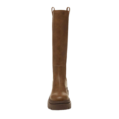 Brown - Pack Shot - Rocket Dog Womens-Ladies Drea Tall Faux Leather Boots