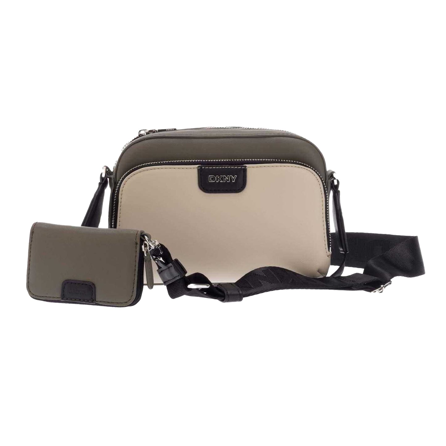 Grey-Green - Side - DKNY Caiden Logo Cross Body Camera Bag