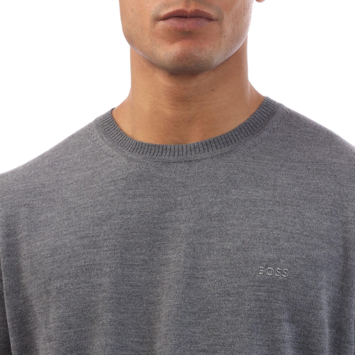 Grey - Side - Boss Mens Bagritte-E Extra-Fine Merino Wool Sweatshirt