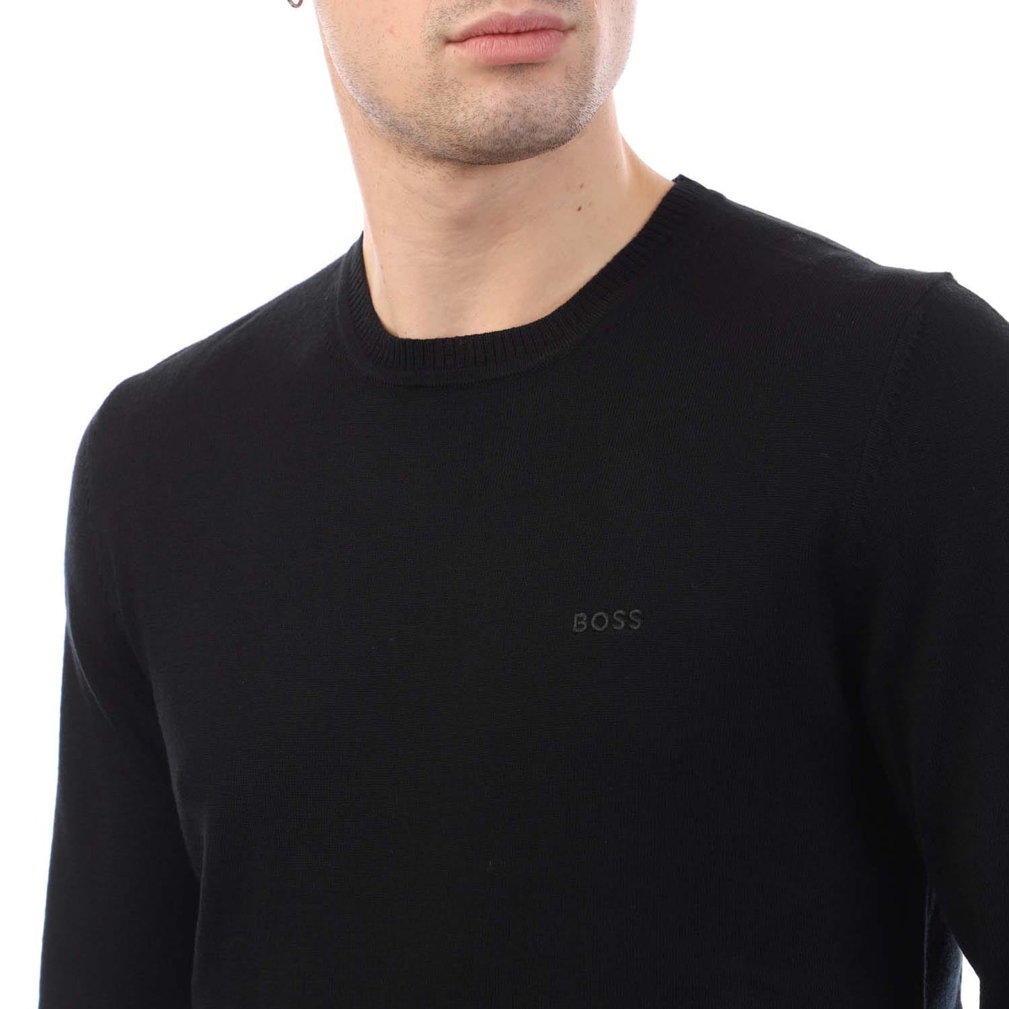 Black - Side - Boss Mens Bagritte-E Extra-Fine Merino Wool Sweatshirt